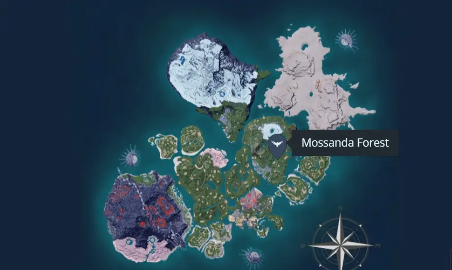 Mossanda location in palworld Map